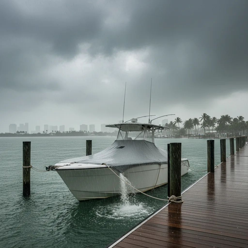 Miami boat prepped for rainy season at the dock - Boat Repair Miami