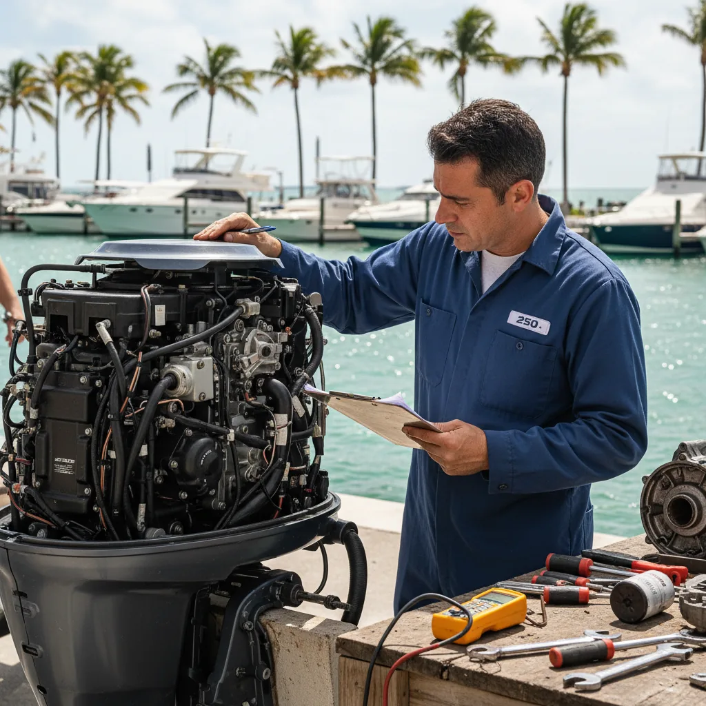 Mobile mechanic quoting outboard engine repair cost in Miami - Boat Repair Miami