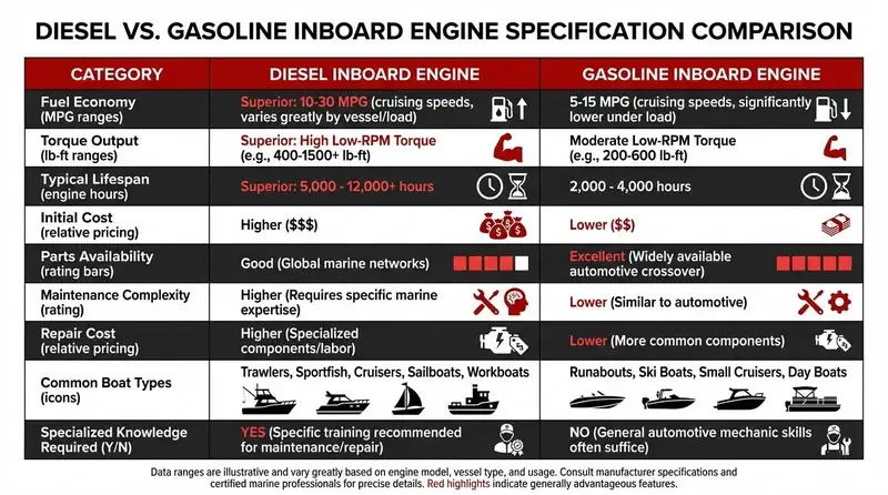 Diesel Vs. Gasoline Inboard Engine Specification Comparison