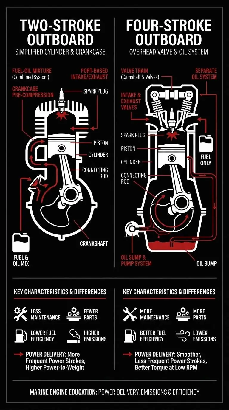 Two-Stroke vs. Four-Stroke Outboard Comparison Diagram