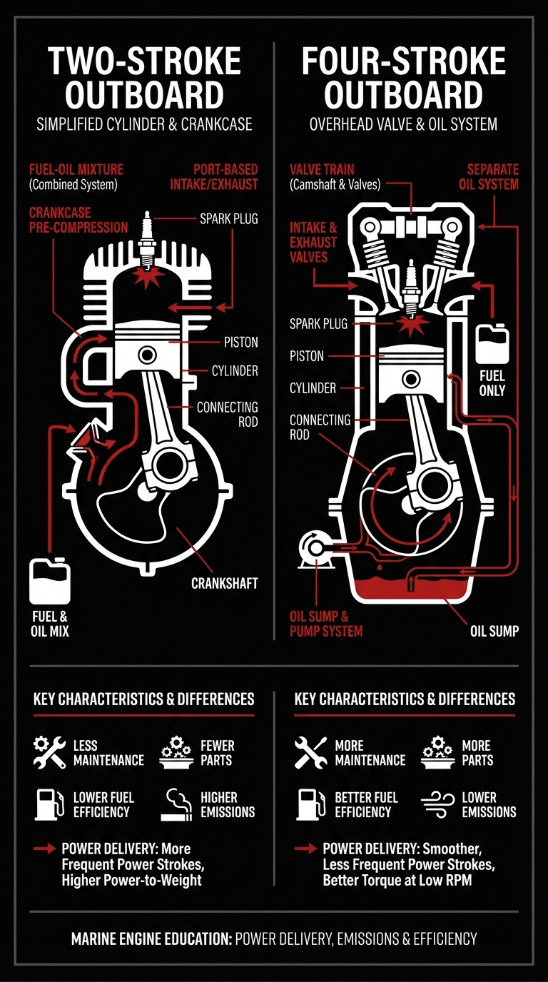 Two-Stroke vs. Four-Stroke Outboard Comparison Diagram